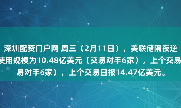 深圳配资门户网 周三（2月11日），美联储隔夜逆回购协议（RRP）使用规模为10.48亿美元（交易对手6家），上个交易日报14.47亿美元。